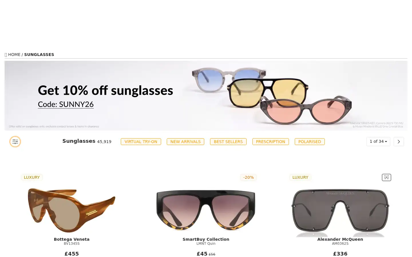 Screenshot of smartbuyglasses.co.uk