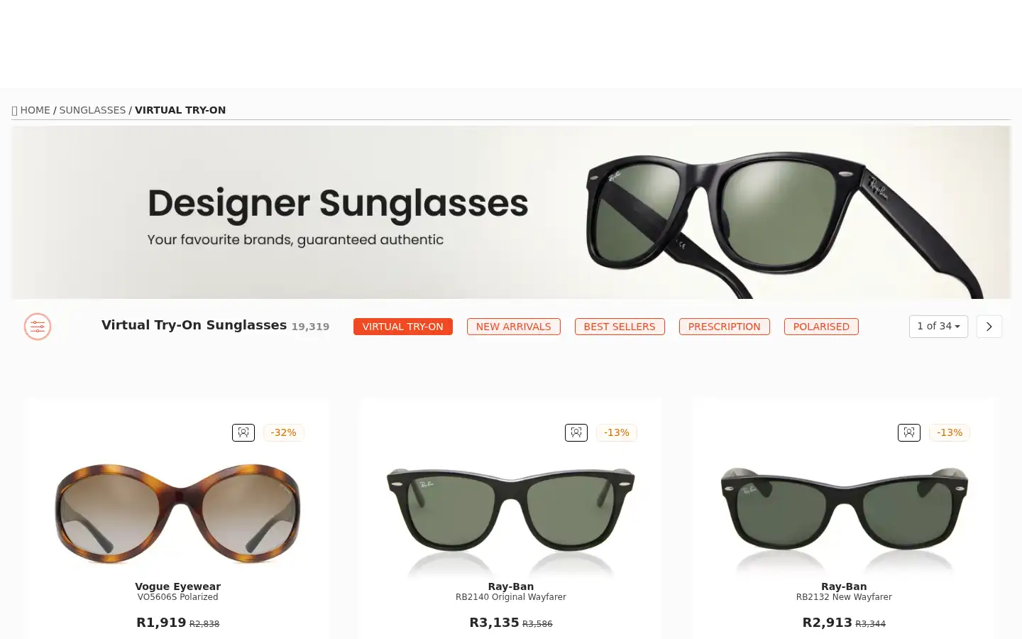 Screenshot of smartbuyglasses.co.za
