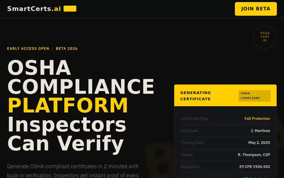 Screenshot of smartcerts.ai