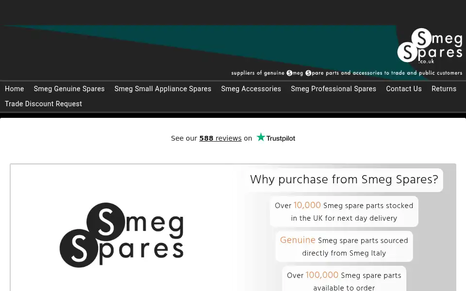 Screenshot of smegspares.co.uk