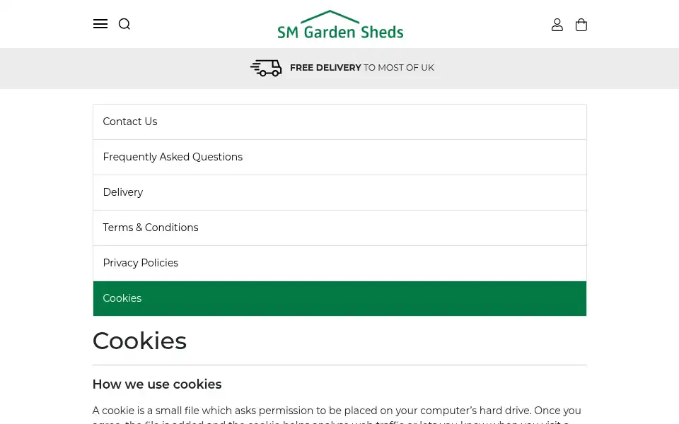 Screenshot of smgardensheds.com
