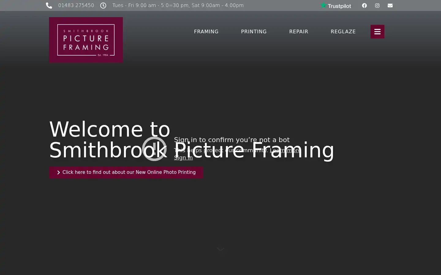 Screenshot of smithbrookpictureframing.co.uk