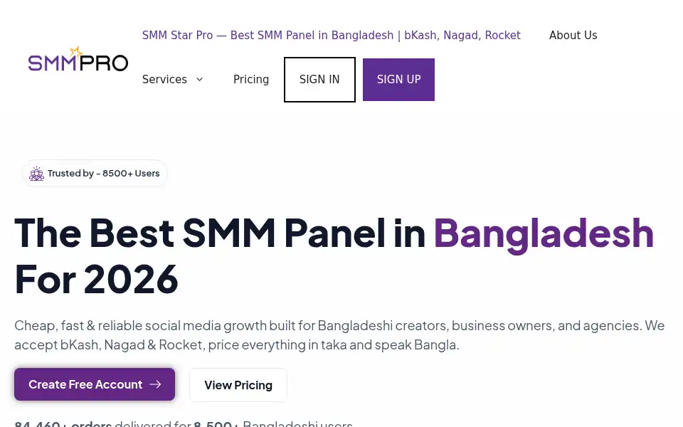 Screenshot of smmstarpro.com