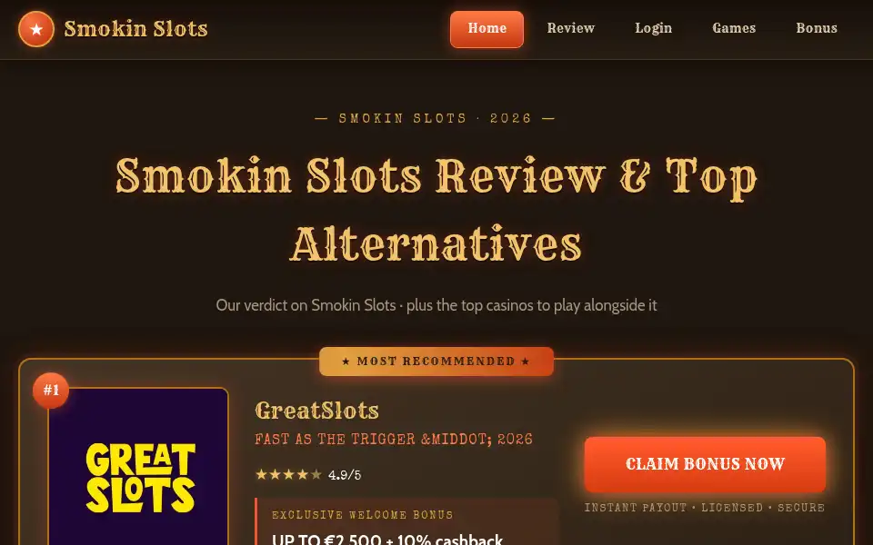 Screenshot of smokinslots.casino