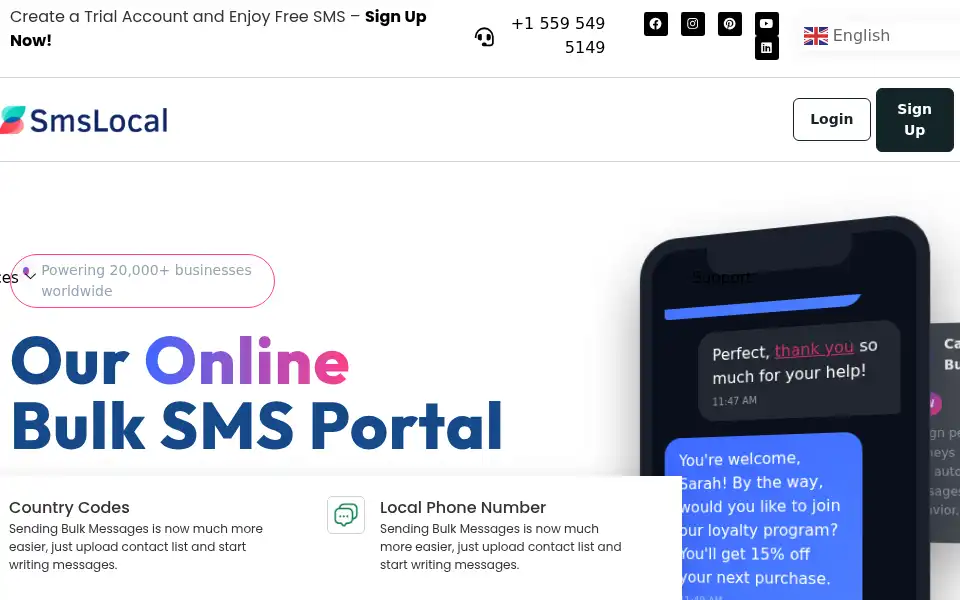 Screenshot of smslocal.com
