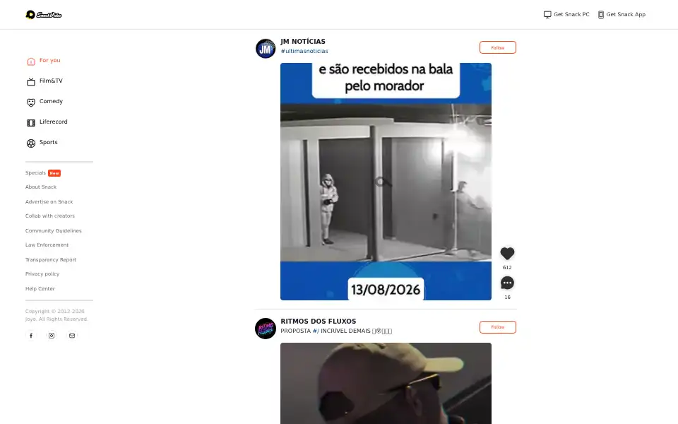 Screenshot of snackvideo.com