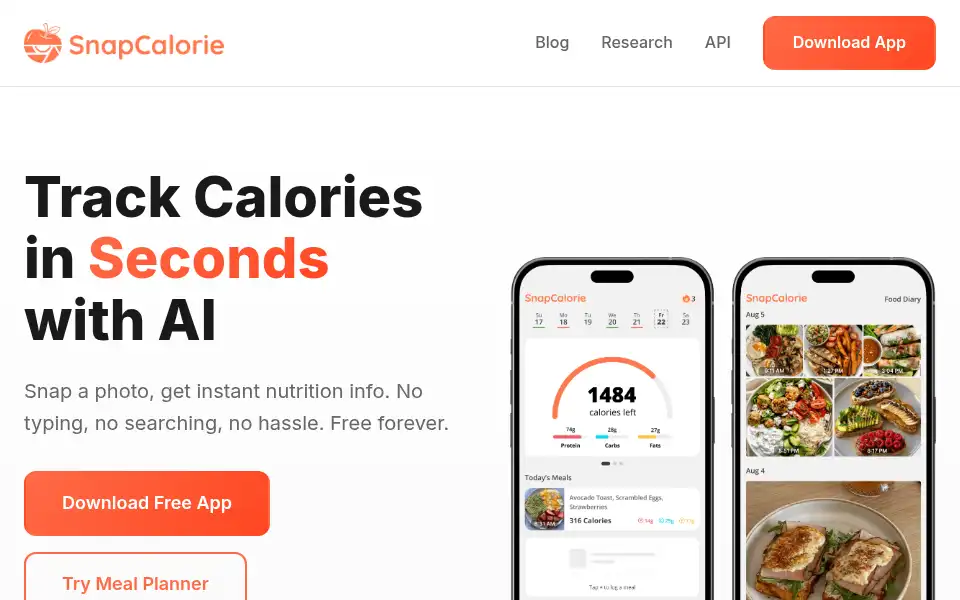 Screenshot of snapcalorie.com