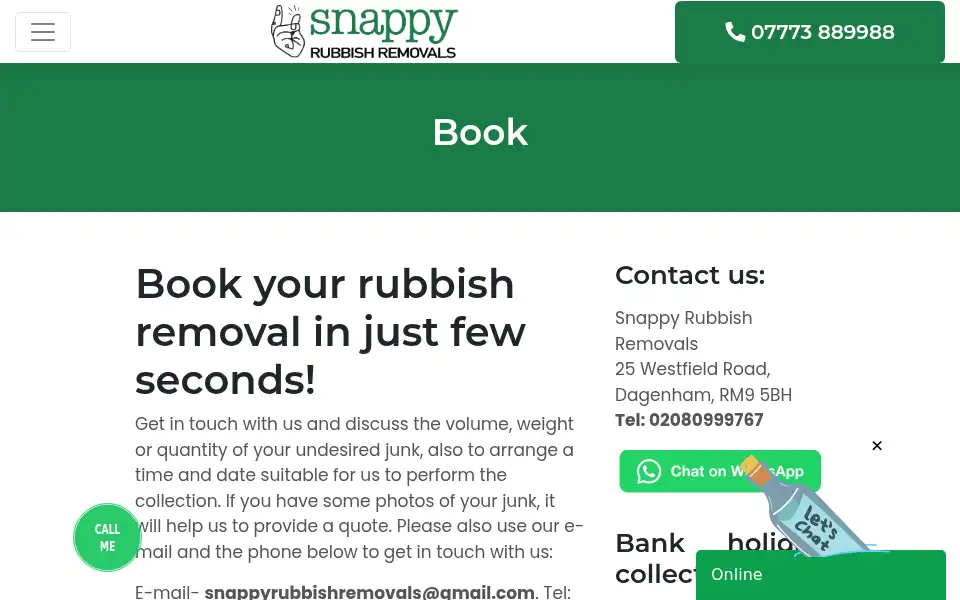Screenshot of snappyrubbishremovals.co.uk