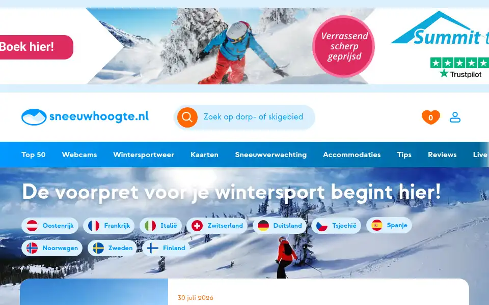 Screenshot of sneeuwhoogte.nl