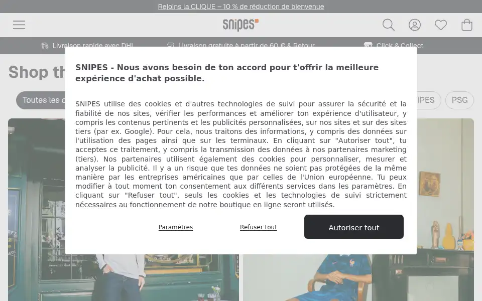 Screenshot of snipes.fr