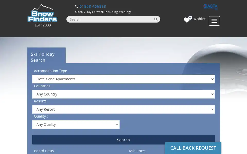 Screenshot of snowfinders.co.uk