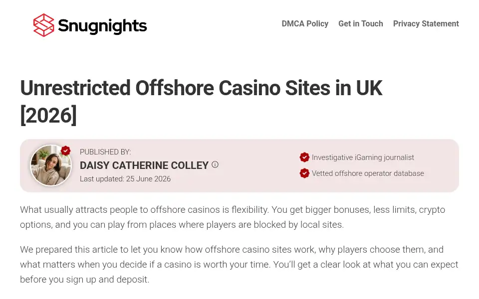 Screenshot of snugnights.co.uk