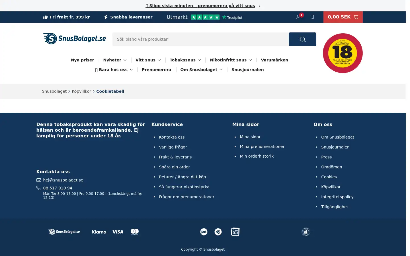 Screenshot of snusbolaget.se