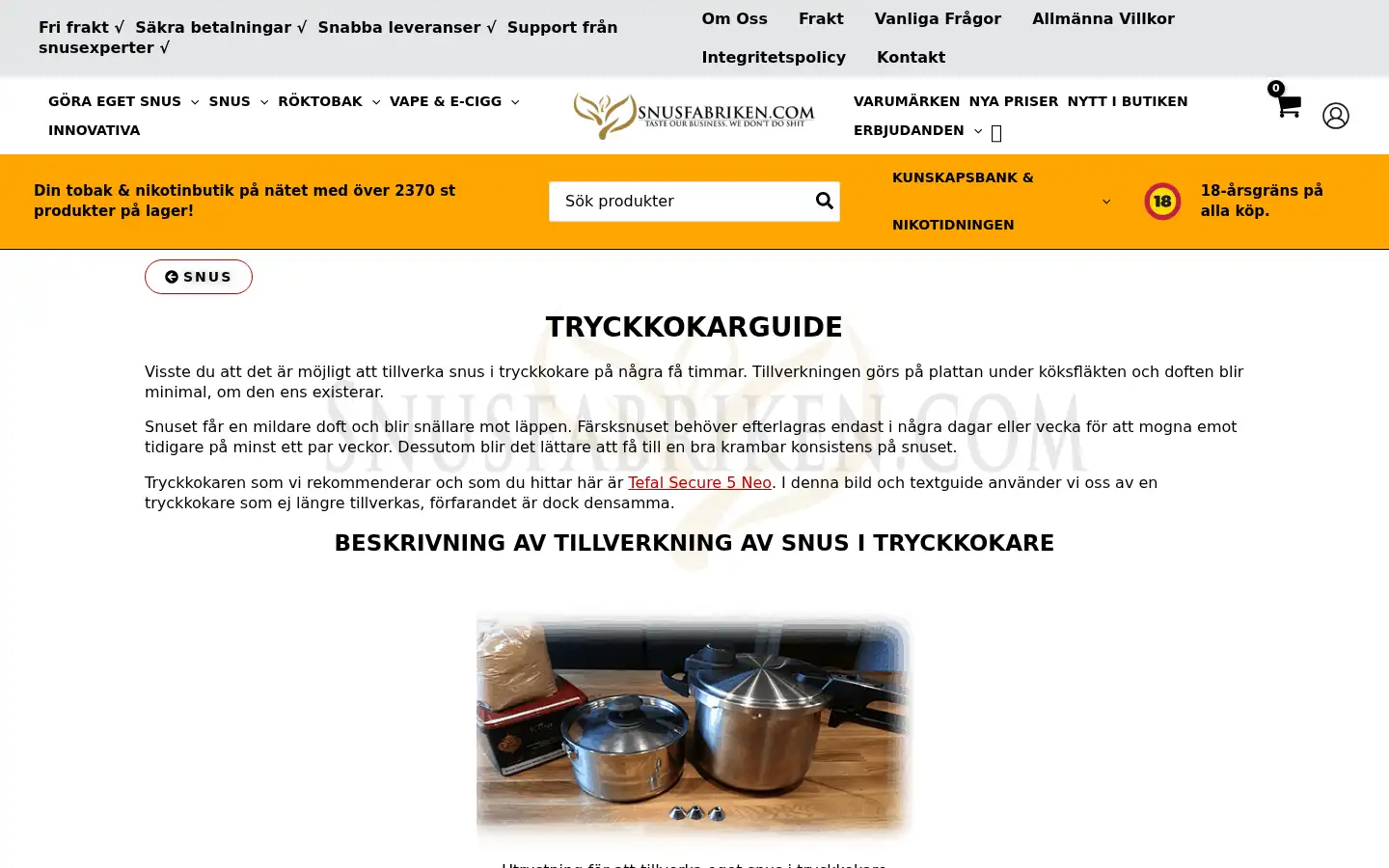 Screenshot of snusfabriken.com