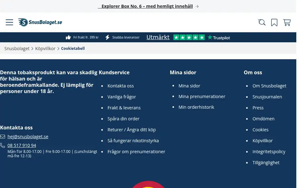 Screenshot of snusmagasinet.se
