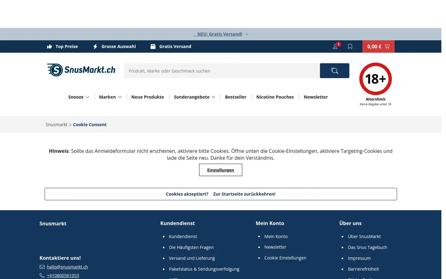 Screenshot of snusmarkt.ch
