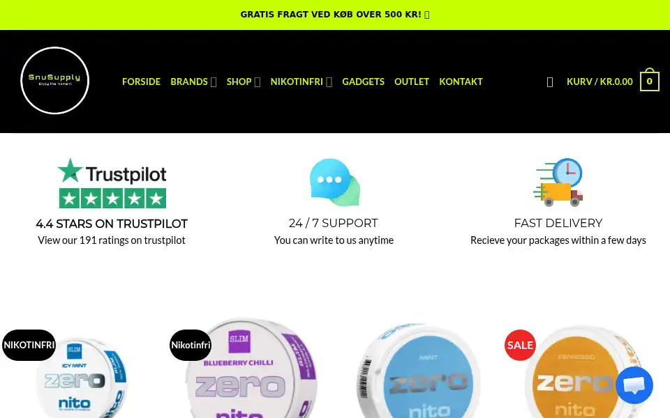 Screenshot of snusupply.dk