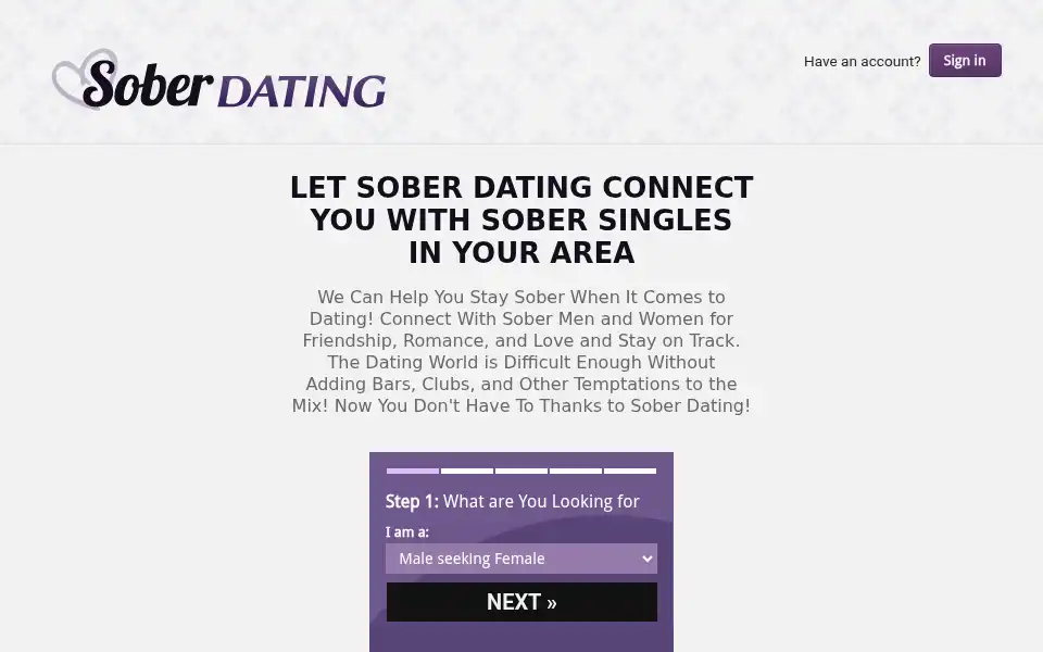 Screenshot of soberdating.co.uk