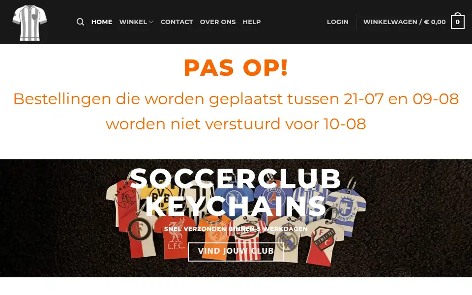 Screenshot of soccerclubkeychains.nl