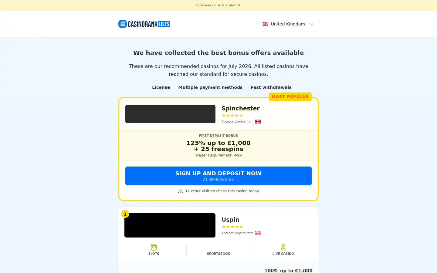Screenshot of sofasway.co.uk