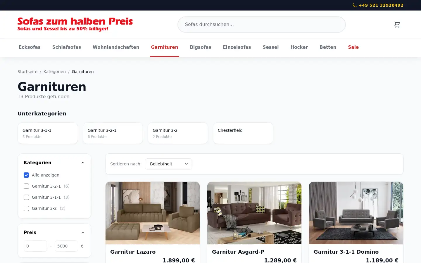 Screenshot of sofaszumhalbenpreis.de