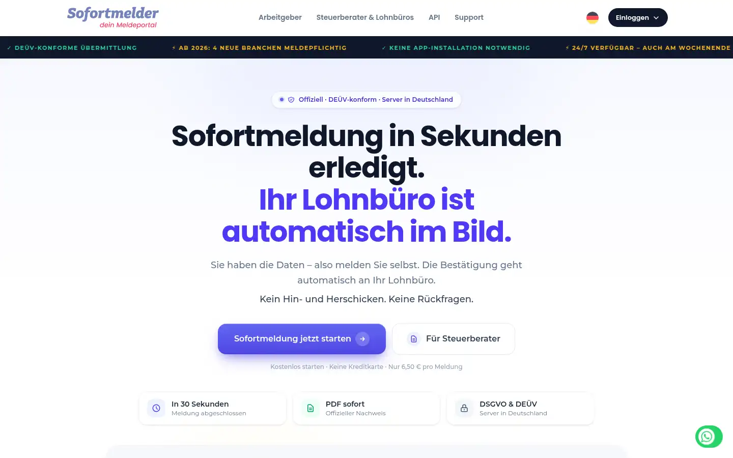 Screenshot of sofortmelder.de