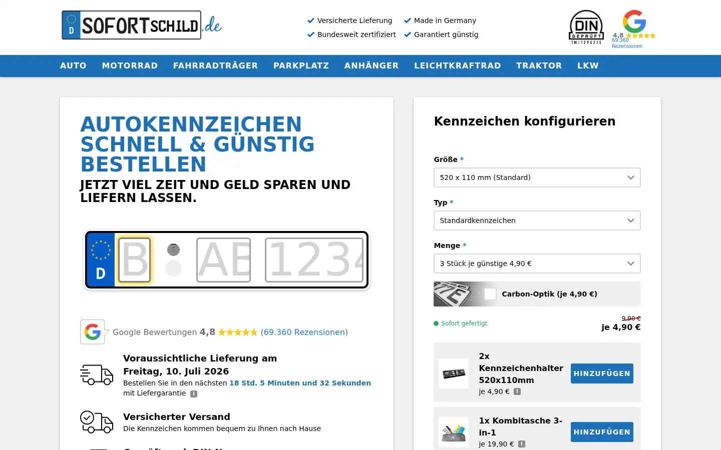 Screenshot of sofortschild.de