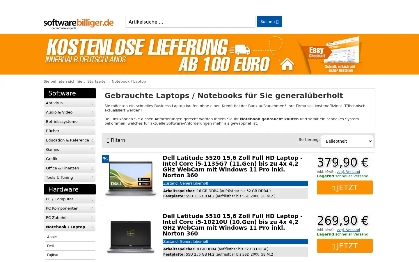 Screenshot of softwarebilliger.de