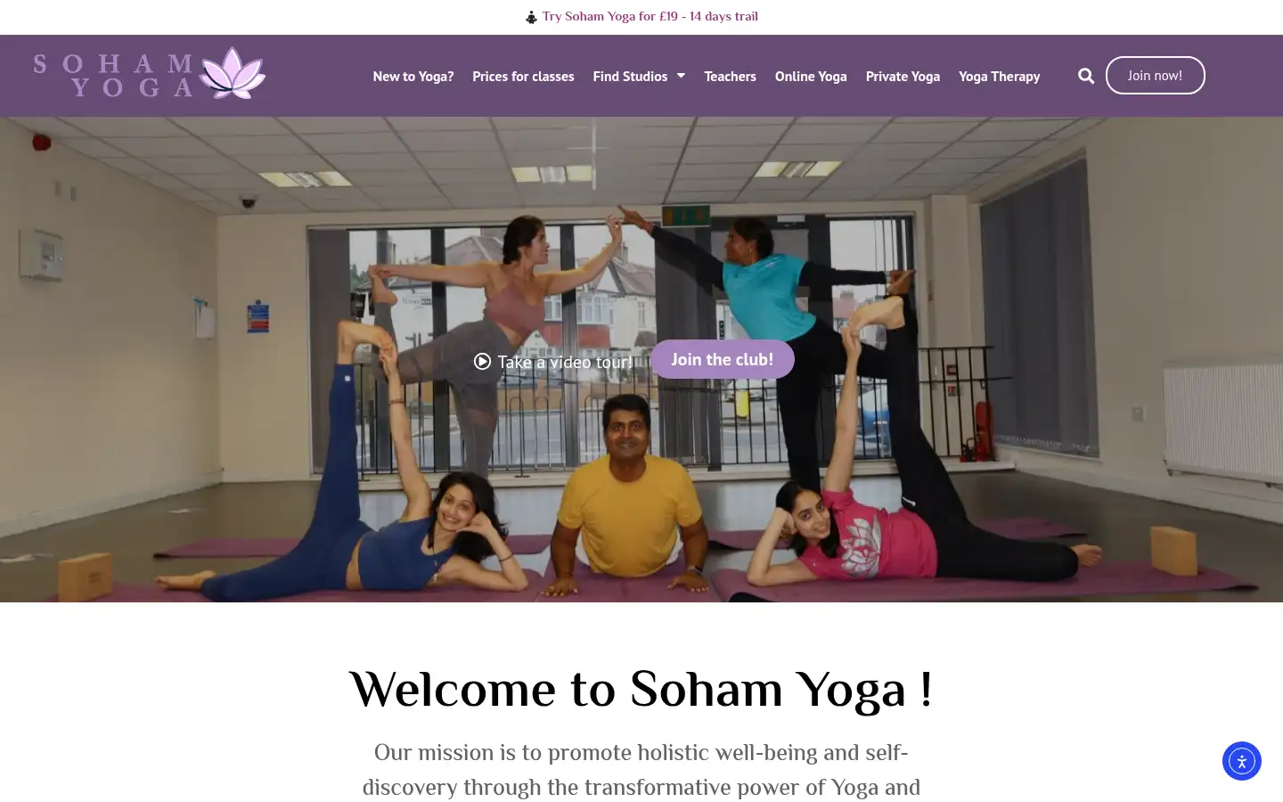 Screenshot of sohamyoga.co.uk