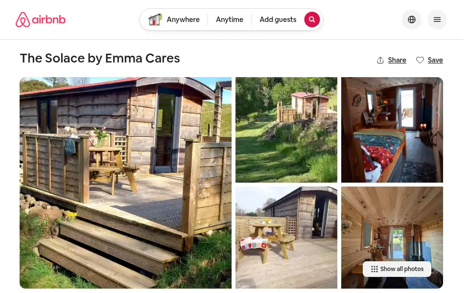 Screenshot of solaceglamping.co.uk