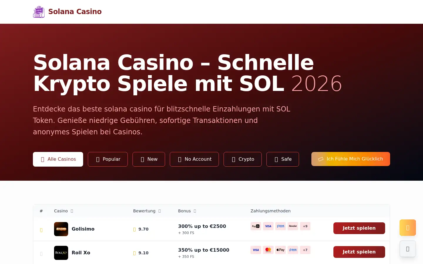 Screenshot of solanacasinos.de