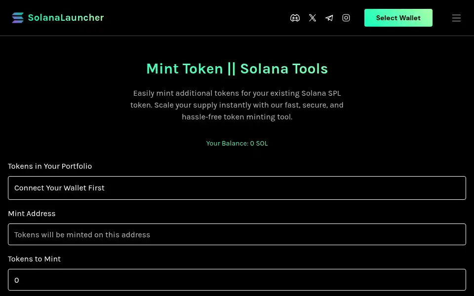 Screenshot of solanalauncher.com