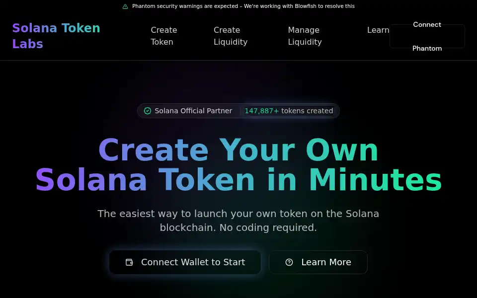 Screenshot of solanatokenlabs.io