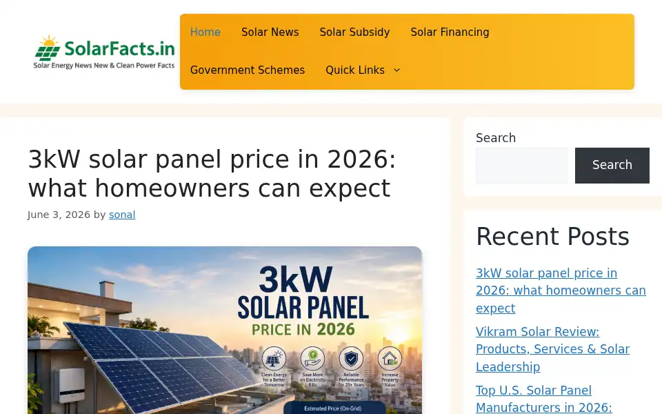 Screenshot of solarfacts.in