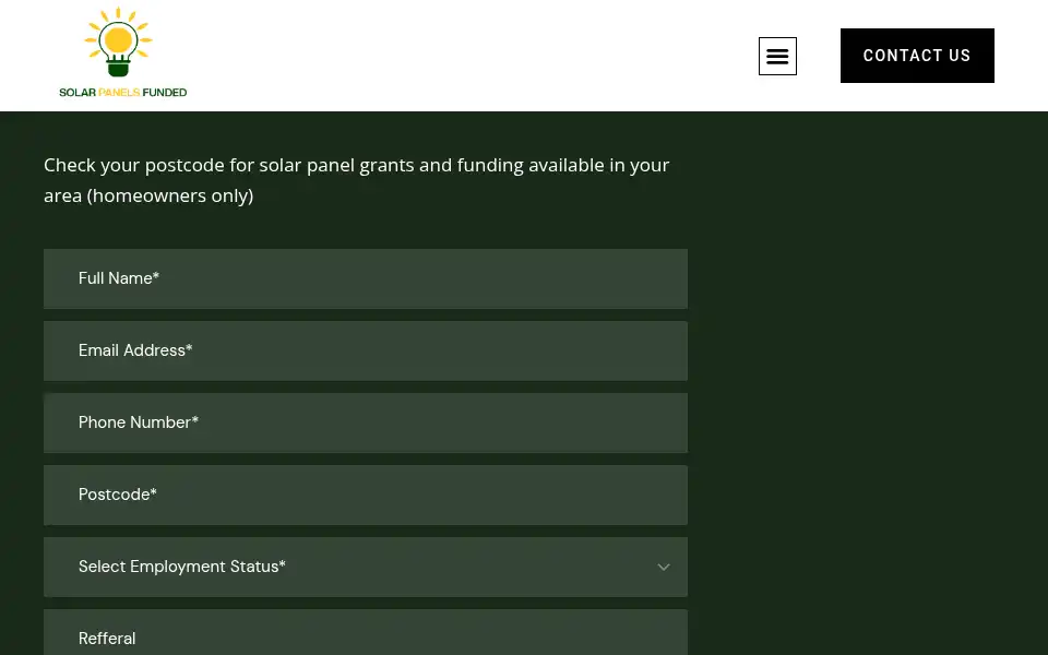 Screenshot of solarpanelsfunded.co.uk