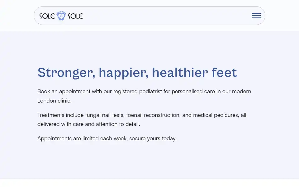 Screenshot of soletosolepodiatry.co.uk