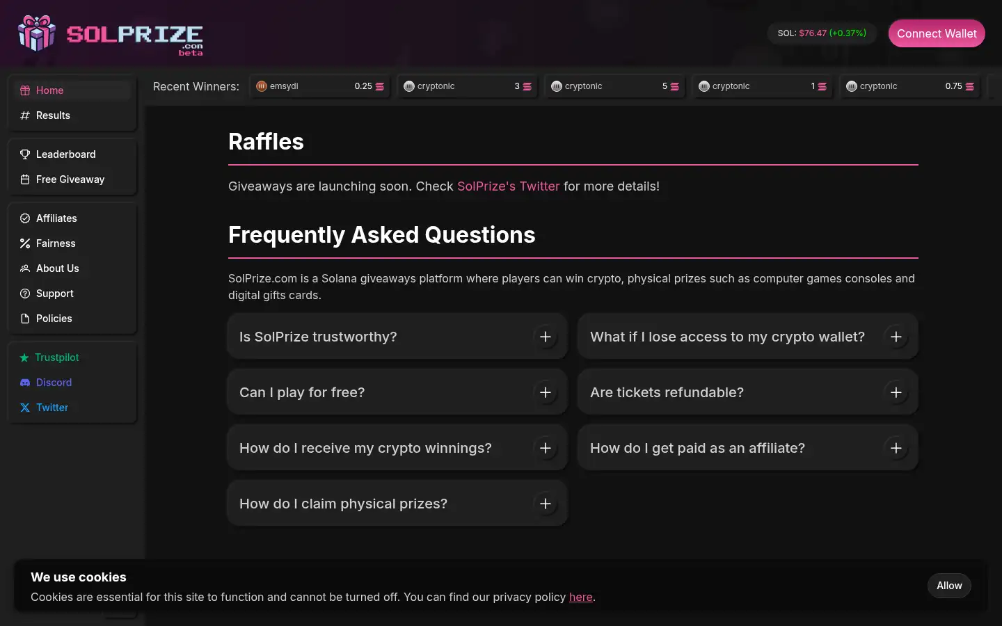 Screenshot of solprize.com