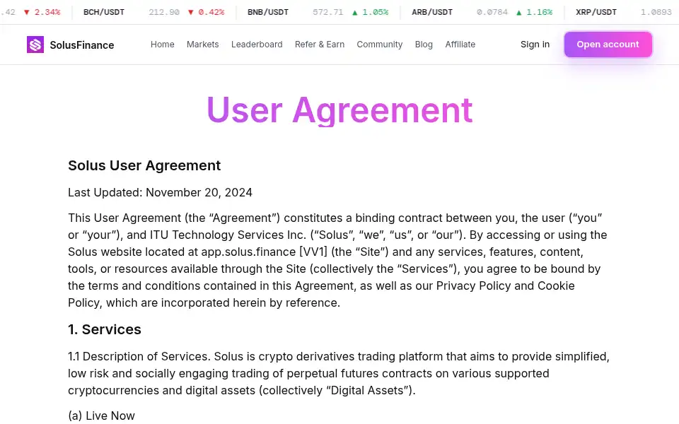 Screenshot of solus.finance