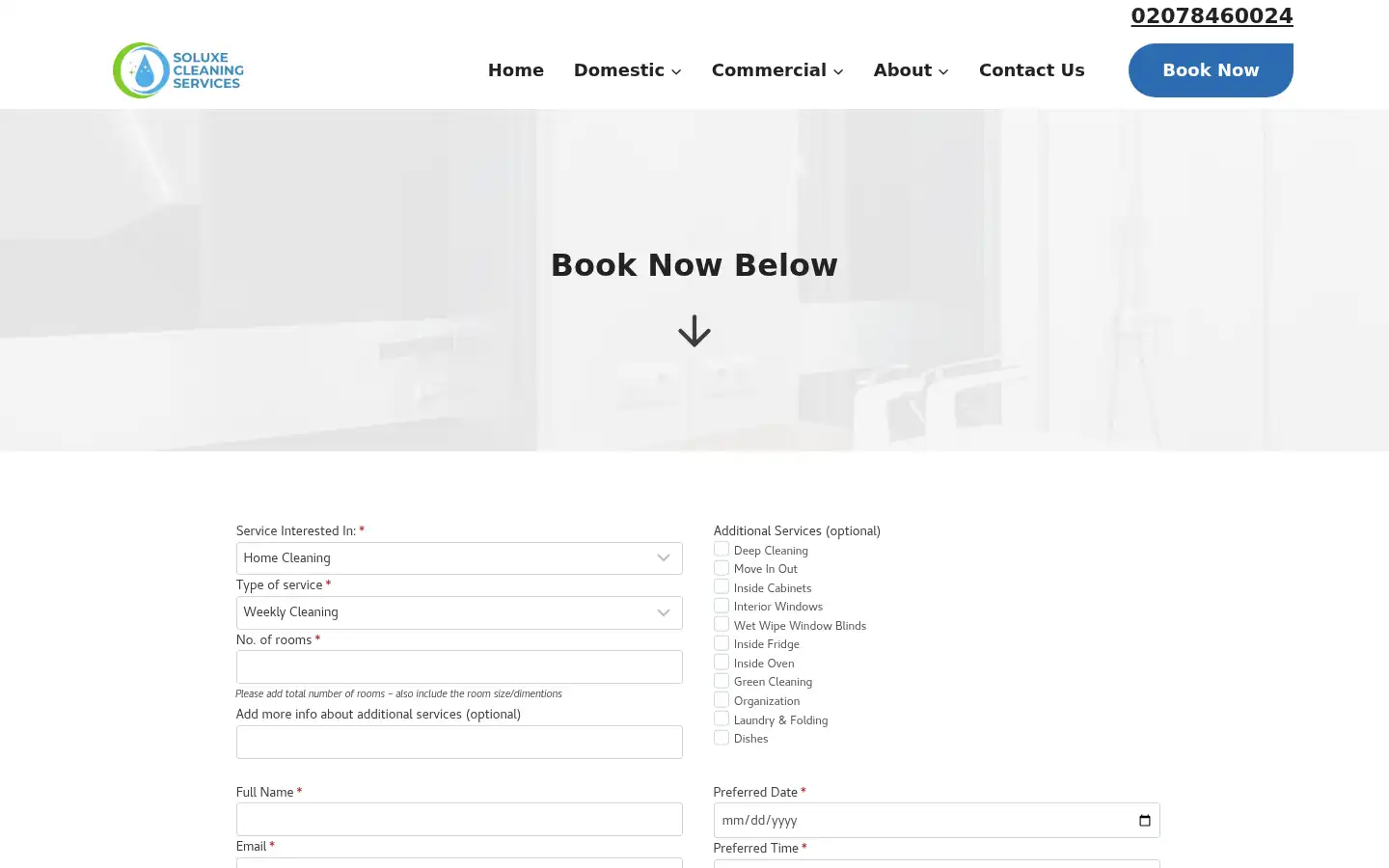 Screenshot of soluxecleaning.co.uk