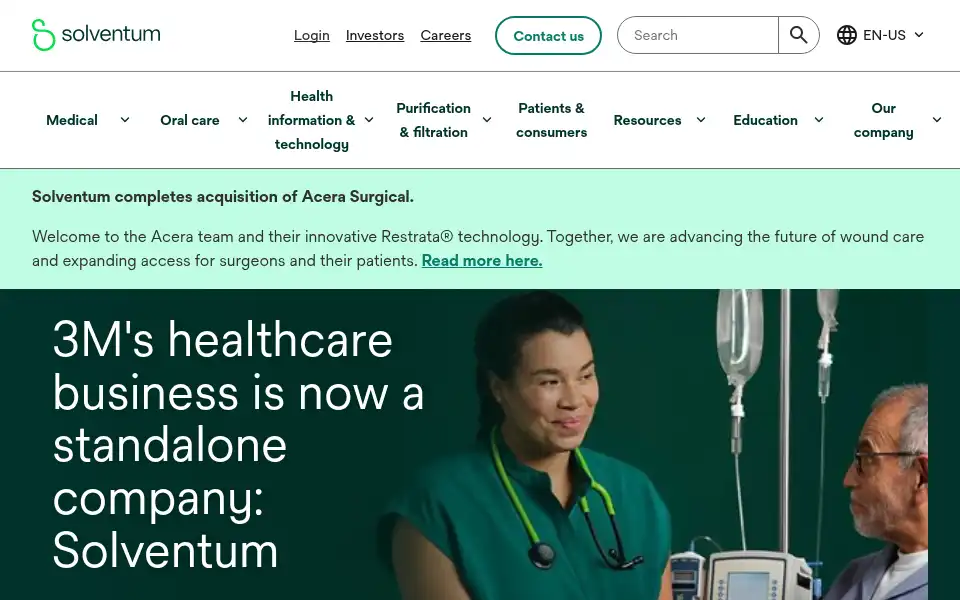 Screenshot of solventum.com