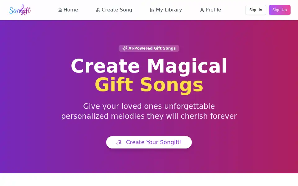 Screenshot of songift.ai