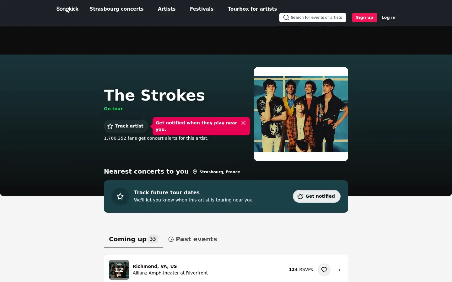 Screenshot of songkick.com