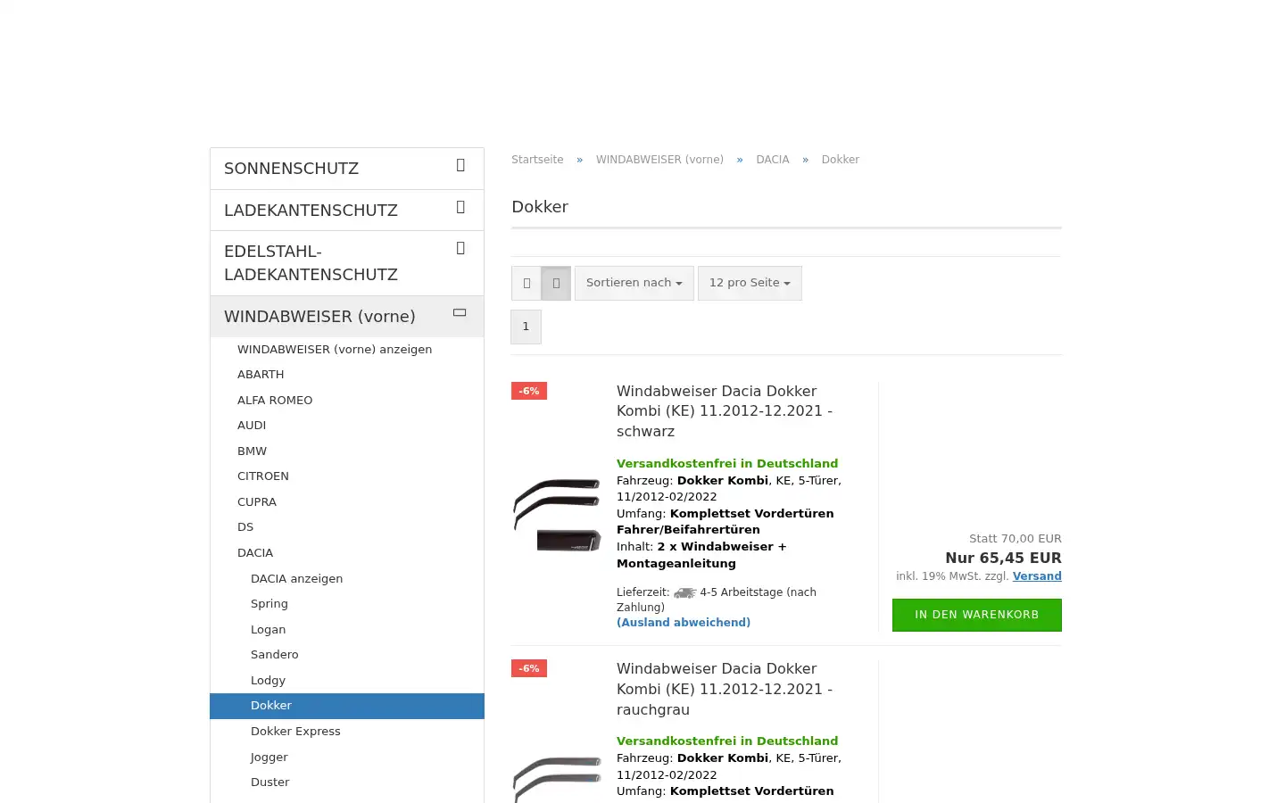 Screenshot of sonnenschutz-pkw.de