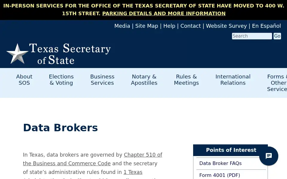 Screenshot of sos.state.tx.us