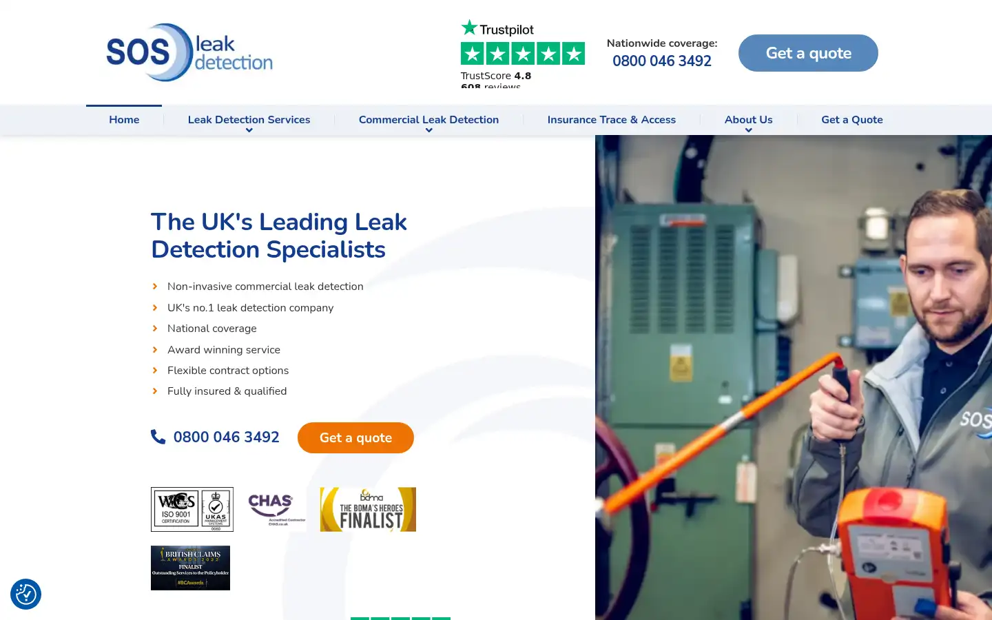 Screenshot of sosleakdetection.com