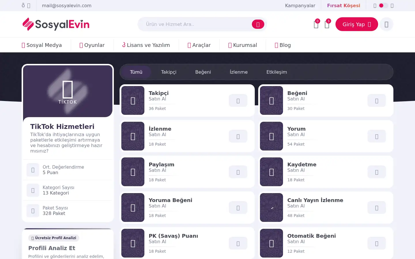 Screenshot of sosyalevin.com