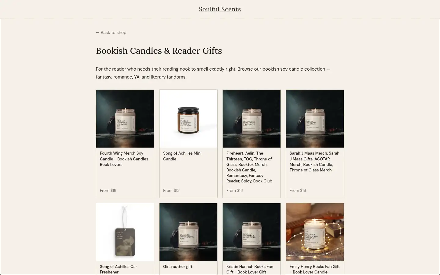 Screenshot of soulfulscents.shop