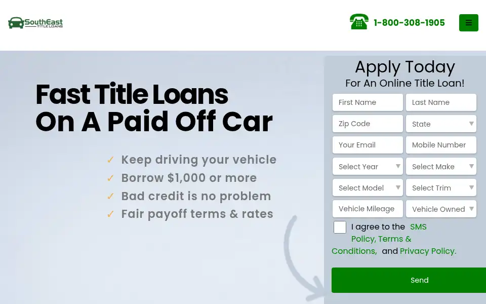 Screenshot of southeasttitleloans.com