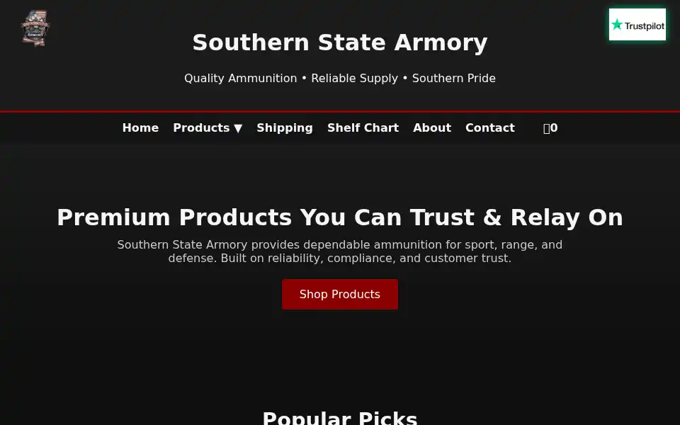 Screenshot of southernstatearmory.xyz