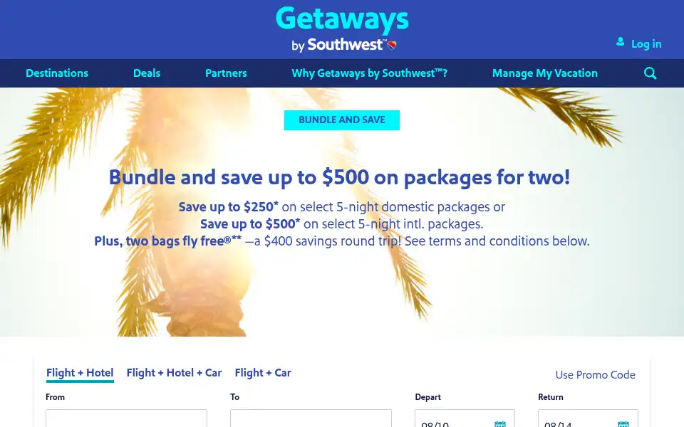 Screenshot of southwestvacations.com